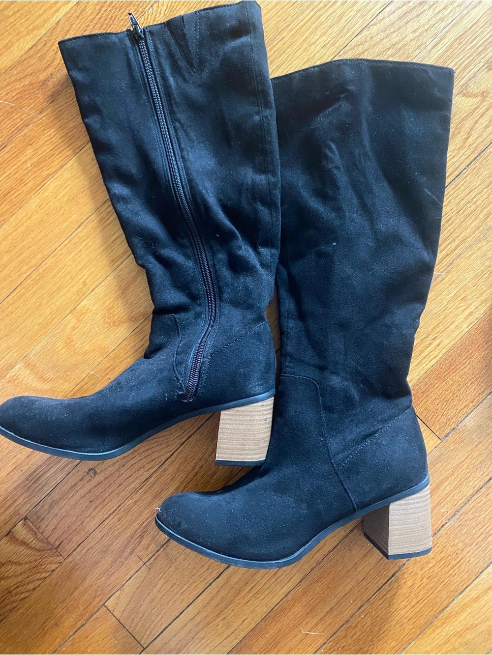 Black Mid-Calf Block Heel Women's Boots